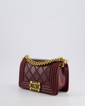 *HOT COLOUR* Chanel Burgundy Small Boy Bag in Shiny Calfskin with Antique Gold Hardware