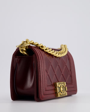 *HOT COLOUR* Chanel Burgundy Small Boy Bag in Shiny Calfskin with Antique Gold Hardware