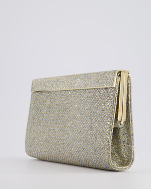 Jimmy Choo Silver Glitter Cayla Evening Clutch Bag with Champagne Gold Hardware RRP £650