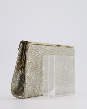 Jimmy Choo Silver Glitter Cayla Evening Clutch Bag with Champagne Gold Hardware RRP £650