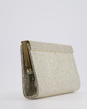 Jimmy Choo Silver Glitter Cayla Evening Clutch Bag with Champagne Gold Hardware RRP £650