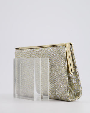 Jimmy Choo Silver Glitter Cayla Evening Clutch Bag with Champagne Gold Hardware RRP £650