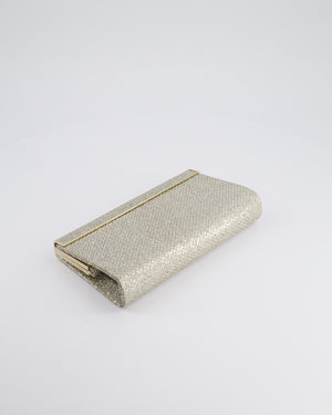 Jimmy Choo Silver Glitter Cayla Evening Clutch Bag with Champagne Gold Hardware RRP £650