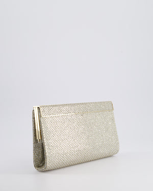 Jimmy Choo Silver Glitter Cayla Evening Clutch Bag with Champagne Gold Hardware RRP £650