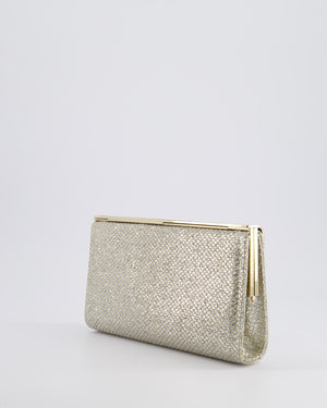 Jimmy Choo Silver Glitter Cayla Evening Clutch Bag with Champagne Gold Hardware RRP £650