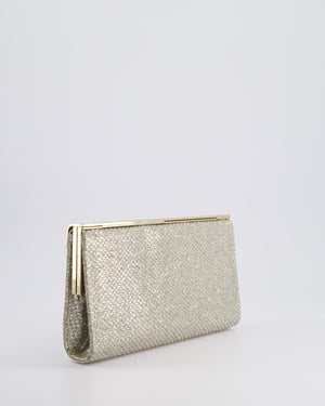 Jimmy Choo Silver Glitter Cayla Evening Clutch Bag with Champagne Gold Hardware RRP £650