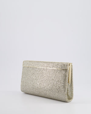 Jimmy Choo Silver Glitter Cayla Evening Clutch Bag with Champagne Gold Hardware RRP £650