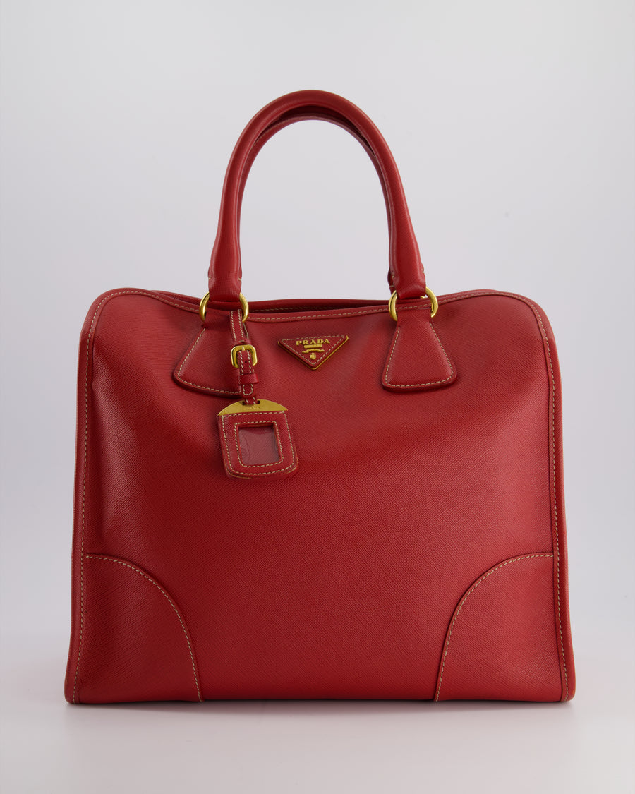 *RARE* Prada Fuoco Red Lux Parabole Tote Bag in Saffiano Leather with Gold Hardware