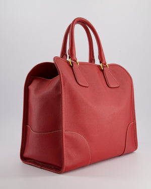 *RARE* Prada Fuoco Red Lux Parabole Tote Bag in Saffiano Leather with Gold Hardware