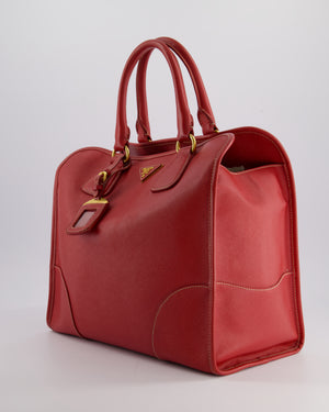 *RARE* Prada Fuoco Red Lux Parabole Tote Bag in Saffiano Leather with Gold Hardware