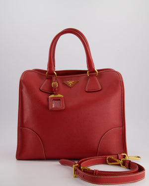 *RARE* Prada Fuoco Red Lux Parabole Tote Bag in Saffiano Leather with Gold Hardware