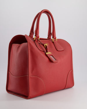 *RARE* Prada Fuoco Red Lux Parabole Tote Bag in Saffiano Leather with Gold Hardware