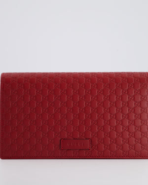 *FIRE PRICE* Gucci Red Wallet on Chain Continental Flap Bag in Micro Guccissima Calfskin Leather and Gold Hardware