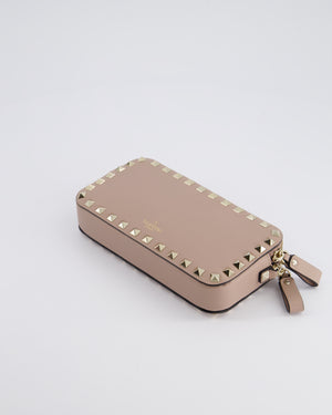 Valentino Dusty Pink Rockstud Double Zip Crossbody Camera Bag with Gold Hardware