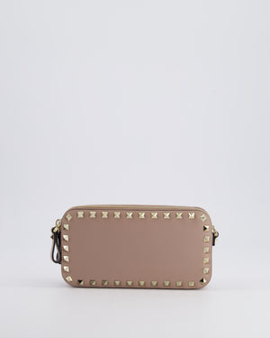 Valentino Dusty Pink Rockstud Double Zip Crossbody Camera Bag with Gold Hardware