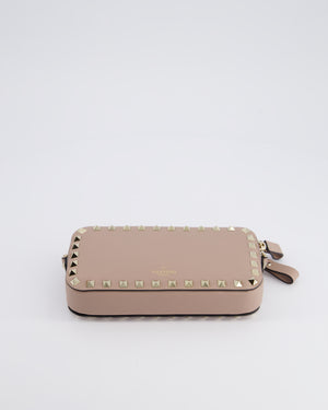 Valentino Dusty Pink Rockstud Double Zip Crossbody Camera Bag with Gold Hardware