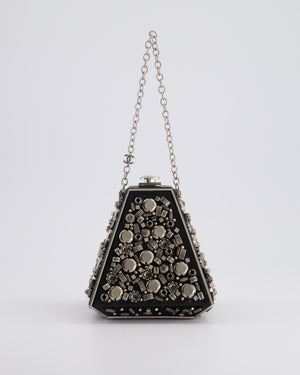 *RARE* Chanel 2012 Pre-Fall Paris-Bombay Collection Black Leather & Silver Hardware Detail Pyramid Evening Bag