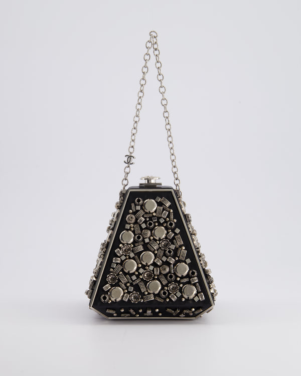 *RARE* Chanel 2012 Pre-Fall Paris-Bombay Collection Black Leather & Silver Hardware Detail Pyramid Evening Bag