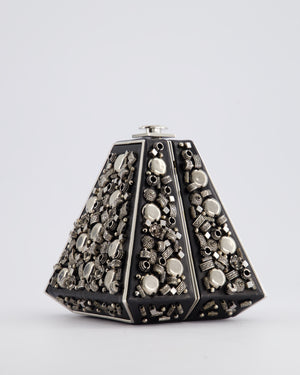 *RARE* Chanel 2012 Pre-Fall Paris-Bombay Collection Black Leather & Silver Hardware Detail Pyramid Evening Bag