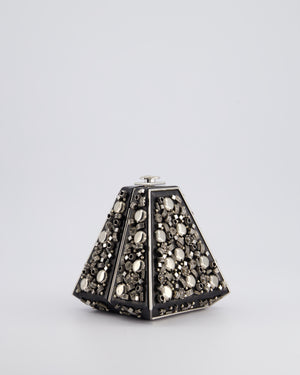 *RARE* Chanel 2012 Pre-Fall Paris-Bombay Collection Black Leather & Silver Hardware Detail Pyramid Evening Bag