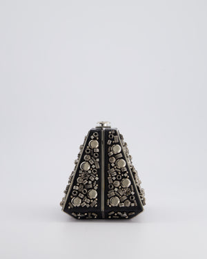 *RARE* Chanel 2012 Pre-Fall Paris-Bombay Collection Black Leather & Silver Hardware Detail Pyramid Evening Bag