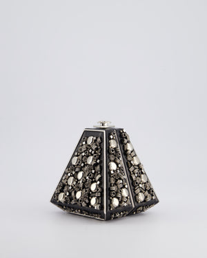 *RARE* Chanel 2012 Pre-Fall Paris-Bombay Collection Black Leather & Silver Hardware Detail Pyramid Evening Bag