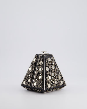 *RARE* Chanel 2012 Pre-Fall Paris-Bombay Collection Black Leather & Silver Hardware Detail Pyramid Evening Bag