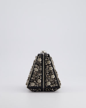 *RARE* Chanel 2012 Pre-Fall Paris-Bombay Collection Black Leather & Silver Hardware Detail Pyramid Evening Bag