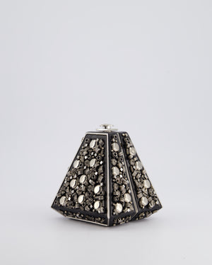 *RARE* Chanel 2012 Pre-Fall Paris-Bombay Collection Black Leather & Silver Hardware Detail Pyramid Evening Bag