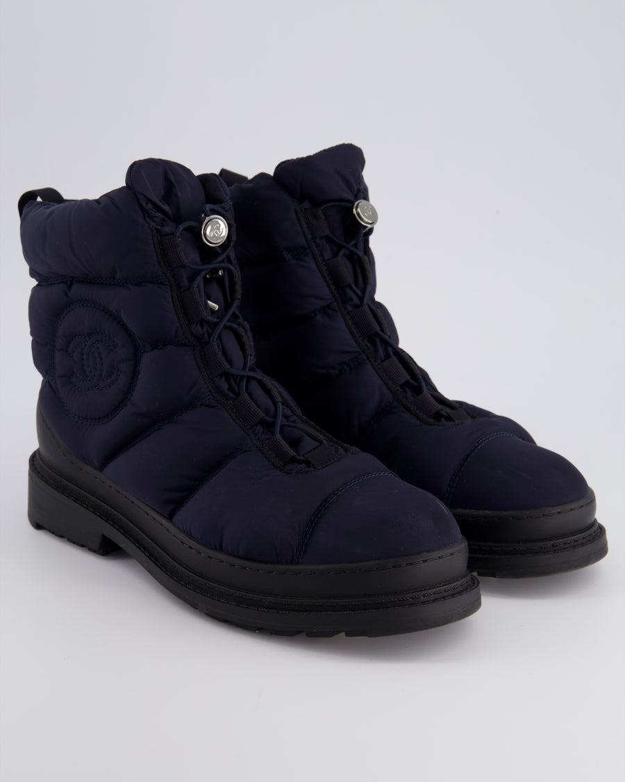 Chanel Navy Padded CC Snow Boots Size EU 39