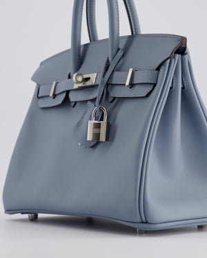 * HOT * Hermès Birkin 25cm Bag Retourne in Blue Lin Swift Leather with Palladium Hardware