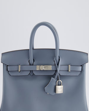 * HOT * Hermès Birkin 25cm Bag Retourne in Blue Lin Swift Leather with Palladium Hardware