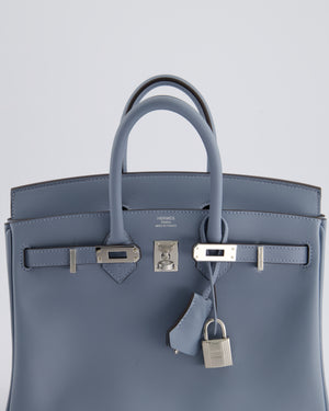 * HOT * Hermès Birkin 25cm Bag Retourne in Blue Lin Swift Leather with Palladium Hardware