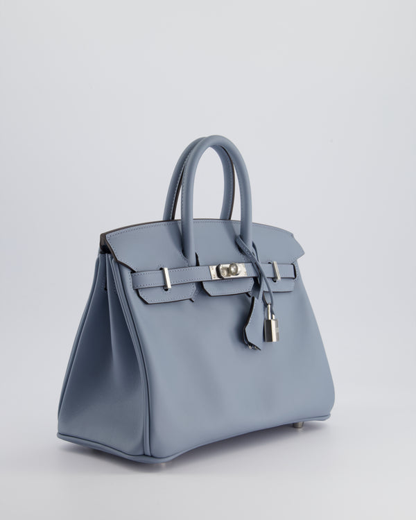 * HOT * Hermès Birkin 25cm Bag Retourne in Blue Lin Swift Leather with Palladium Hardware