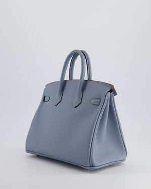 * HOT * Hermès Birkin 25cm Bag Retourne in Blue Lin Swift Leather with Palladium Hardware