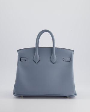 * HOT * Hermès Birkin 25cm Bag Retourne in Blue Lin Swift Leather with Palladium Hardware