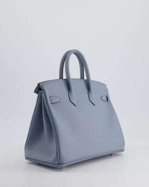 * HOT * Hermès Birkin 25cm Bag Retourne in Blue Lin Swift Leather with Palladium Hardware