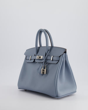 * HOT * Hermès Birkin 25cm Bag Retourne in Blue Lin Swift Leather with Palladium Hardware