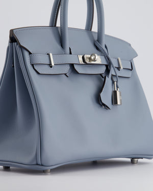 * HOT * Hermès Birkin 25cm Bag Retourne in Blue Lin Swift Leather with Palladium Hardware