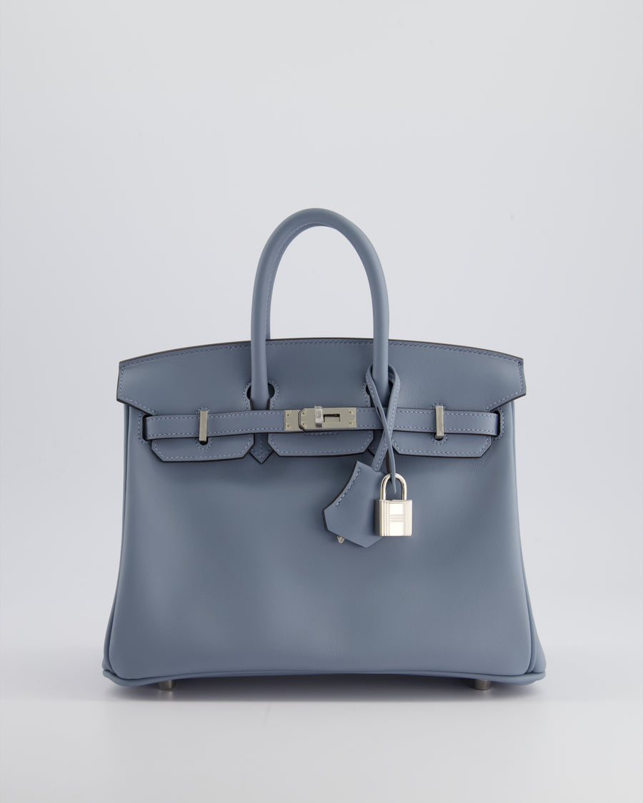 * HOT * Hermès Birkin 25cm Bag Retourne in Blue Lin Swift Leather with Palladium Hardware