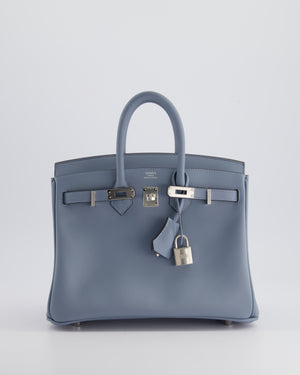 * HOT * Hermès Birkin 25cm Bag Retourne in Blue Lin Swift Leather with Palladium Hardware