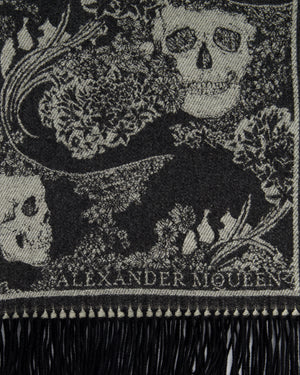 Alexander McQueen Black Glitter Skull Scarf Size 190cm x 75cm