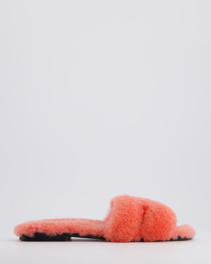 Hermès Rose Du Désert Shearling Oran Teddy Sandal Size EU 38