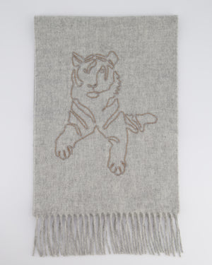 Hermès Tiger King in Gris Cine Brode Scarf Size 146cm x 26.5 cm