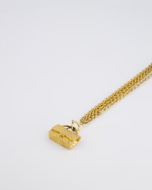 Chanel Vintage Gold Chain Necklace With Classic Flap Handbag Pendant