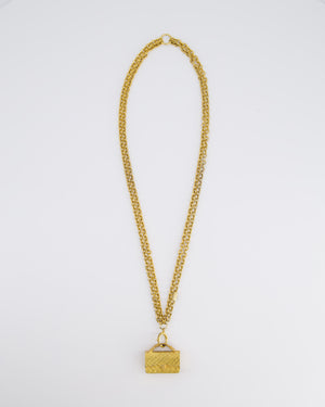 Chanel Vintage Gold Chain Necklace With Classic Flap Handbag Pendant