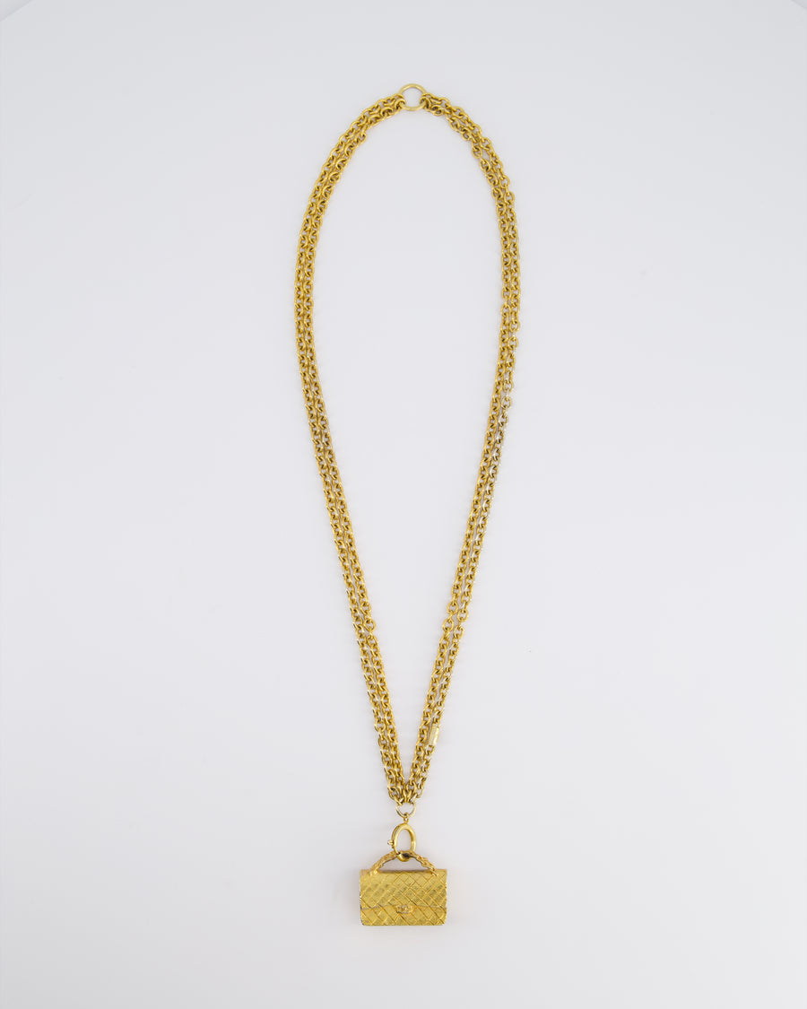 Chanel Vintage Gold Chain Necklace With Classic Flap Handbag Pendant