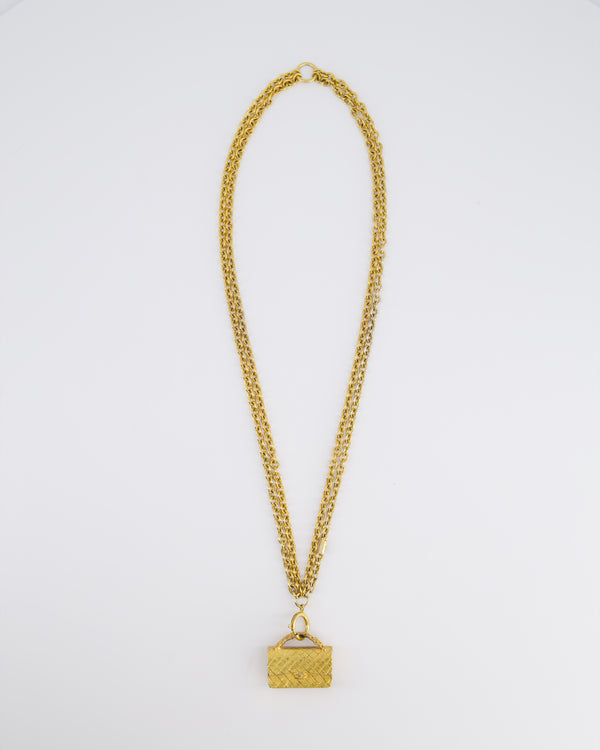 Chanel Vintage Gold Chain Necklace With Classic Flap Handbag Pendant