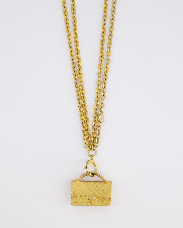 Chanel Vintage Gold Chain Necklace With Classic Flap Handbag Pendant