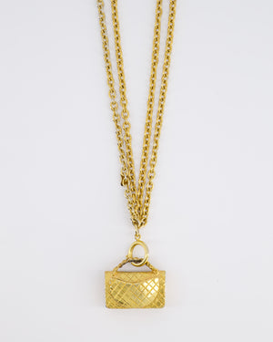 Chanel Vintage Gold Chain Necklace With Classic Flap Handbag Pendant